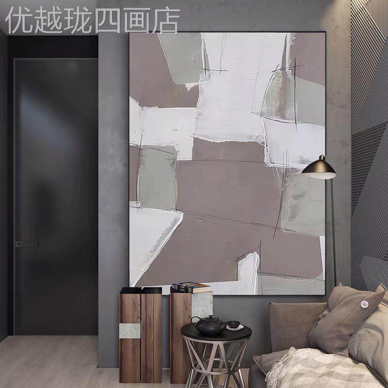 网红现代兰手迪简约客厅饰画沙发莫大尺寸竖版抽象油画绘玄关挂装