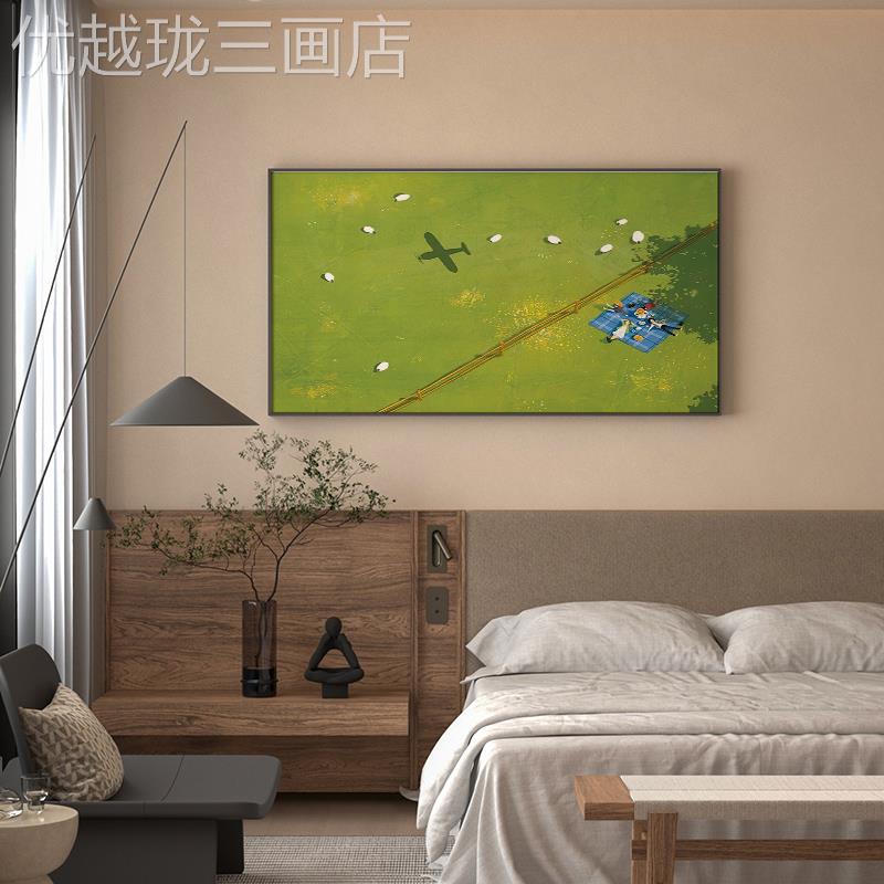 网红「那时风」色浪漫风装饰画客动厅油温景馨横款文绿艺挂画画