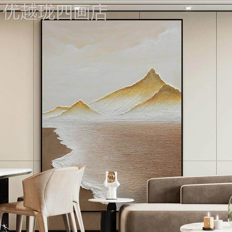 网红山涧纯厅手绘油画关装饰画风景竖手版名画风客沙发水背景玄挂