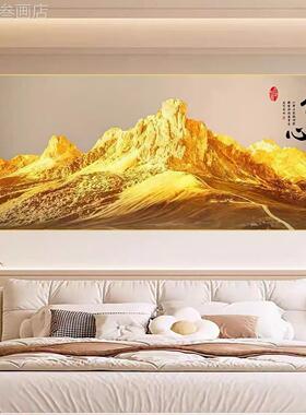 山金画山靠图装饰画背背景墙画高档入户正对门靠金山客厅晶瓷挂画