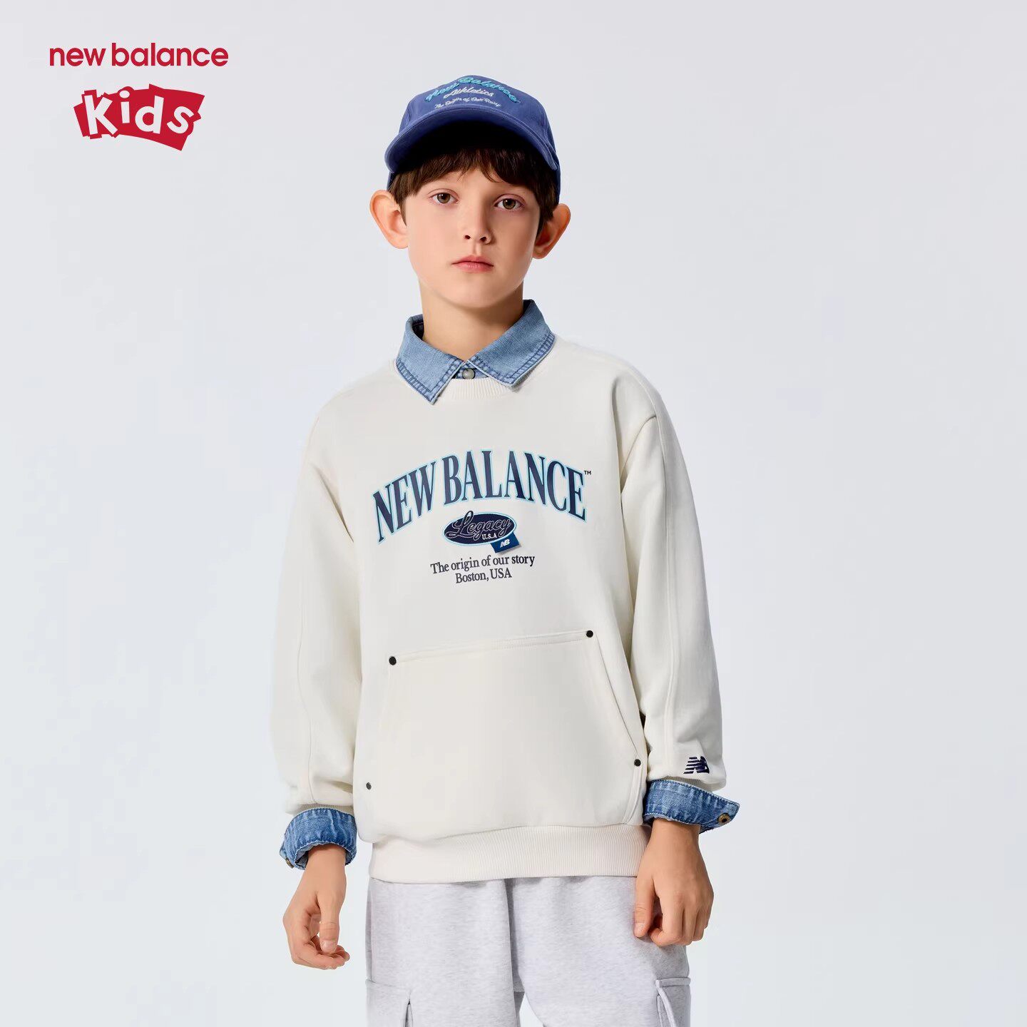NewBalance nb童装男童女童4-14岁儿童春秋圆领中性卫衣套头衫