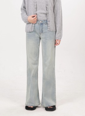 ZC.TenNine 浅蓝色低腰宽松阔腿微喇牛仔裤