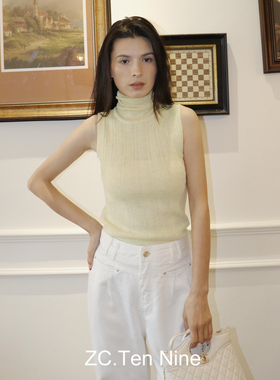 ZC.TenNine 糖果色高领无袖针织堆堆领背心