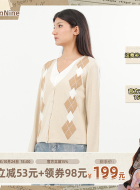 ZC.TenNine 学院风菱形格v领撞色假两件针织衫