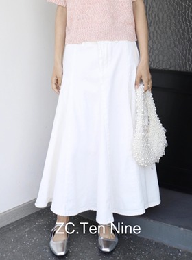 ZC.TenNine 高腰显瘦不规则设计感休闲白色牛仔伞裙