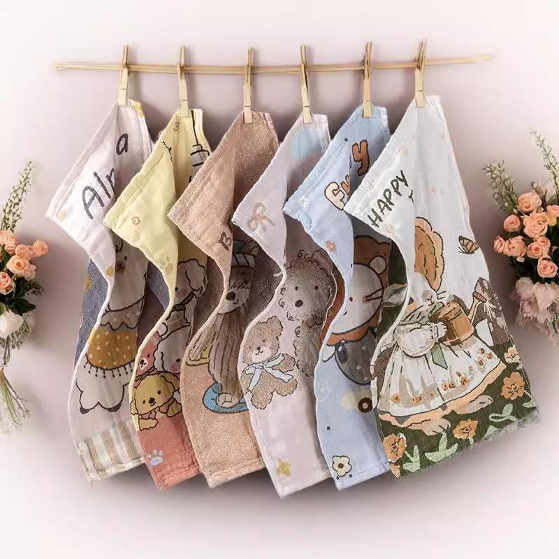 【天猫正品】100%全棉色织四层纱水洗卡通毛巾25x50cm柔软纯棉纱