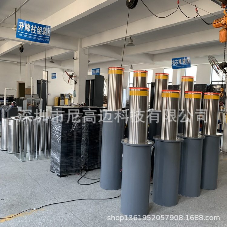 学校校门液压挡车阻成品不锈钢伸缩挡杆内置LED警示灯带半自动柱