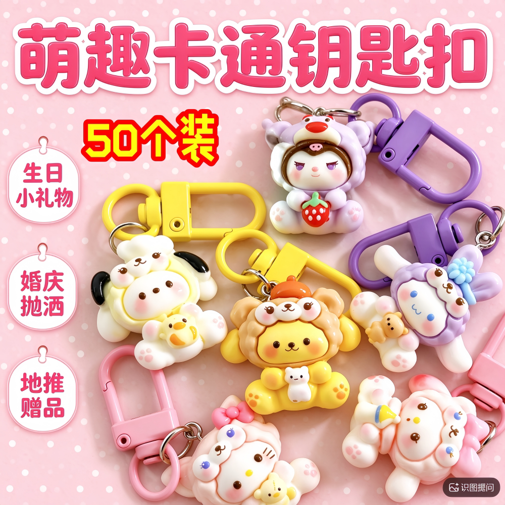 网红卡通公仔钥匙链精致树脂挂件生日派对小礼品包包配饰送朋友礼