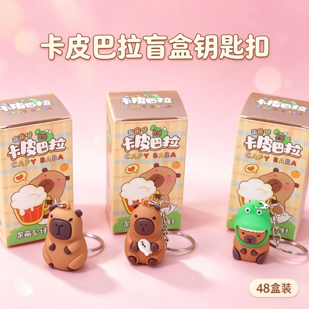 呆萌卡皮巴拉水豚钥匙扣创意潮玩盲盒挂件少女心书包装饰礼品礼物