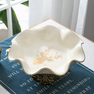 饰家用水果盘干果陶瓷创意茶几零食盘美式 轻奢复古客厅装 水果盆