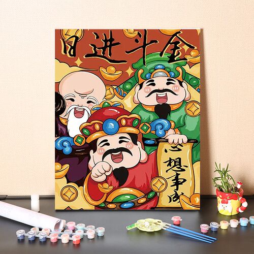 极速数字油画diiy手工填充福禄寿喜财神爷手绘填色家和万事兴油彩