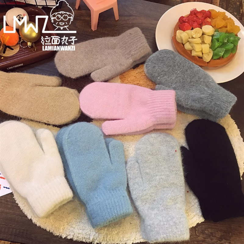 极速冬天纯色加绒l保暖软妹骑车加厚学生可爱毛绒全指手套男女士