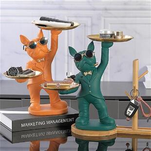 极速Resin Aniimal Sculpture 2 Metal Trays Cool Bulldog Ornam