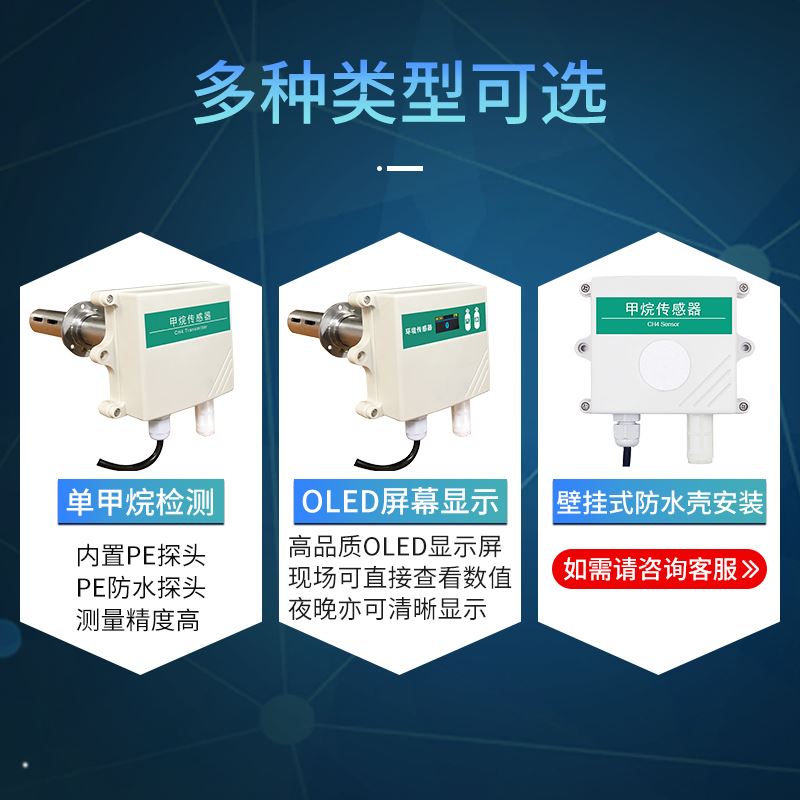 极速。管道式甲烷传感器CH4气体变送器新风管道T浓甲烷度检测仪工