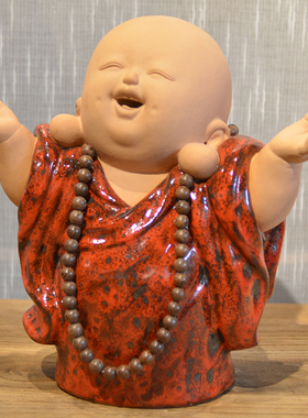 极速客厅家居陶艺l装饰品办公室玄关新中式陶瓷艺术沙弥小和尚摆