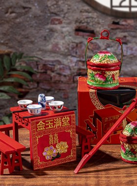 极速潮汕迷你八仙桌微缩小桌子板凳摆件家L居送礼手信潮州大桌裙