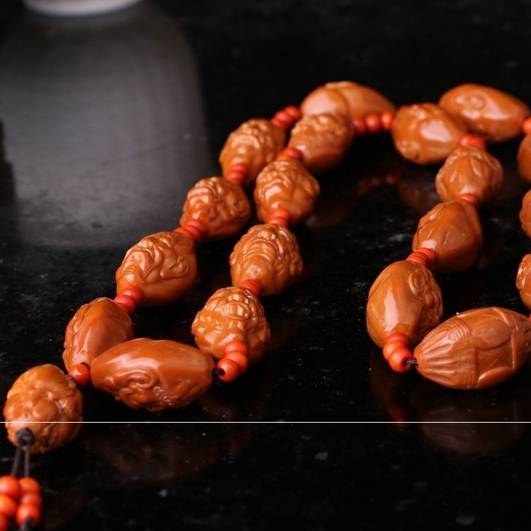 极速文玩橄榄核i手串橄榄核雕刻老料十八罗汉脖挂项链男士橄榄胡