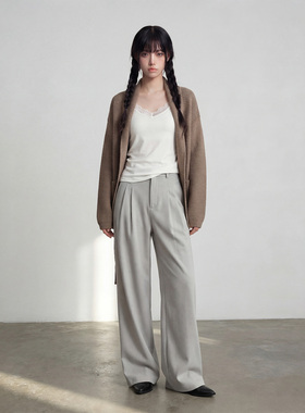 700G自发热羊毛双褶A字加绒西裤高腰休闲长裤宽松型纯色美式休闲