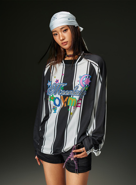 OKME 2025春秋季球服新款美式复古字母印花长袖T恤男女上衣