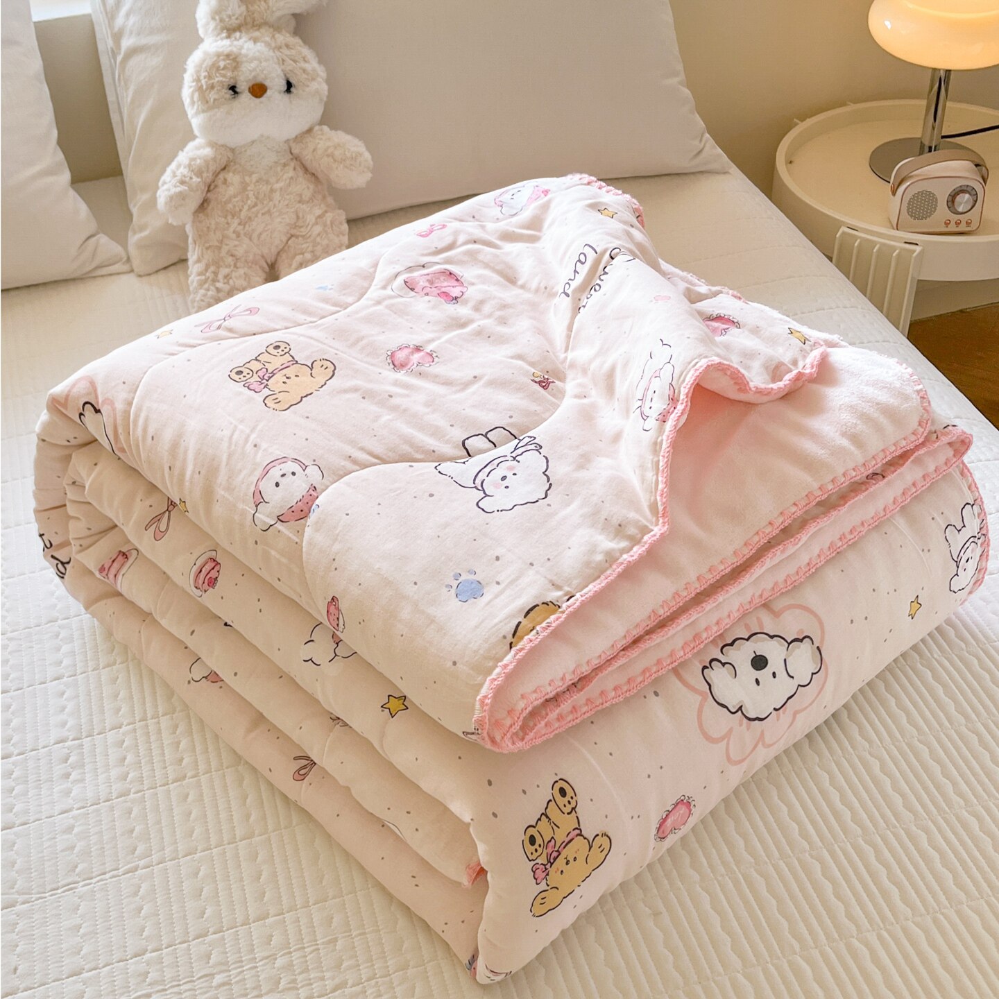獭獭不懒 全棉纯棉双层纱牛奶绒毛毯子四季通用保暖休闲毯空调毯