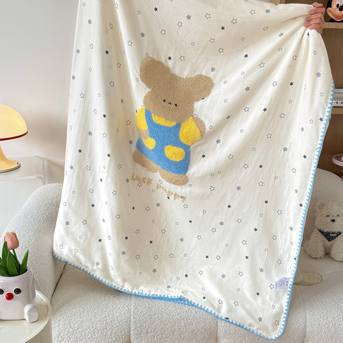 獭獭不懒全棉双层纱毛巾绣四季毯