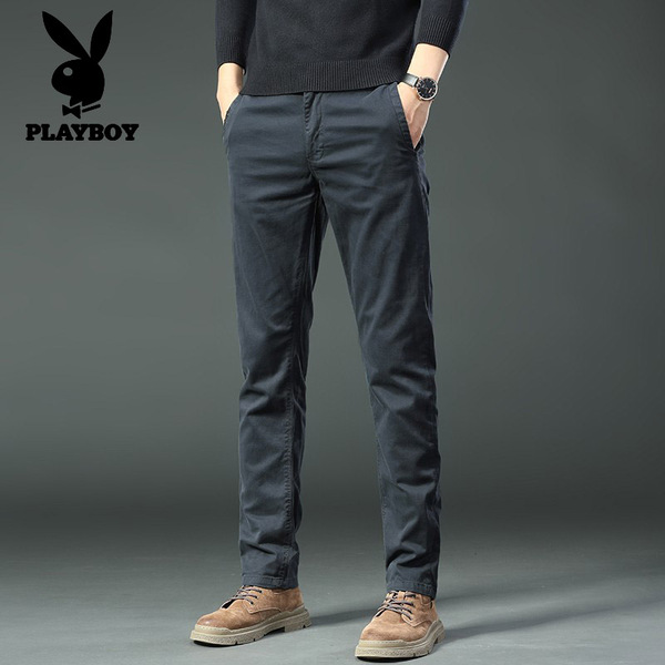 新款 高端弹力潮流百搭修身 秋冬季 加绒裤 子 直筒休闲裤 花花公子男士