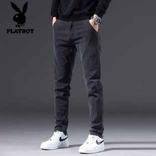 高端弹力潮流百搭加绒加厚长裤 花花公子男士 新款 小脚秋冬季 子 修身