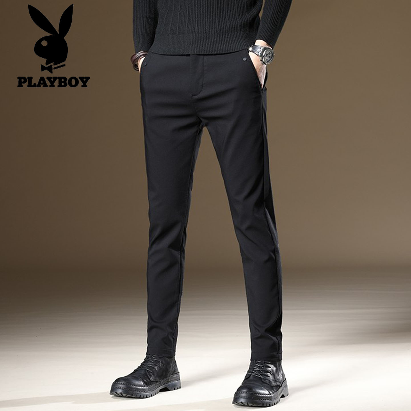 花花公子男士高端休闲裤2025春秋季西裤修身直通弹力长裤潮流裤子