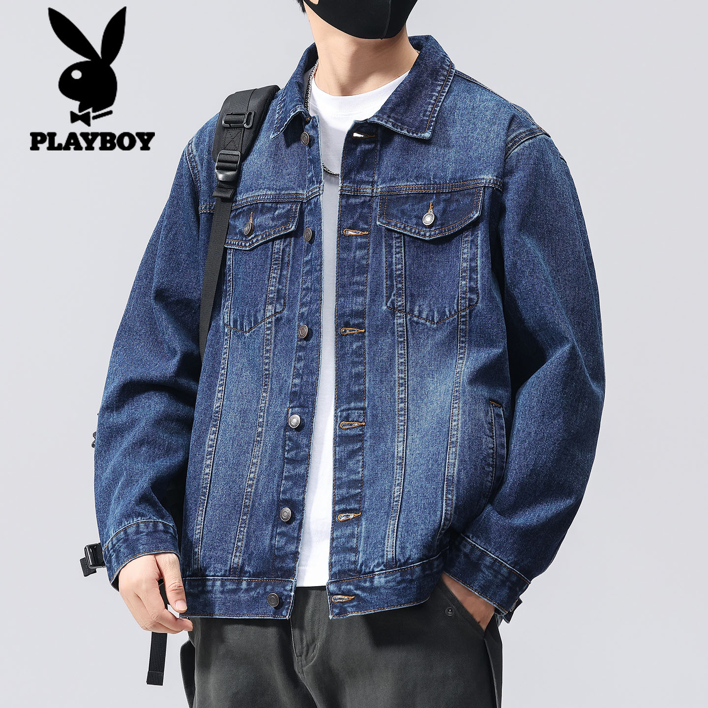 花花公子男士牛仔外套2025美式复古工装夹克秋季新款百搭休闲上衣