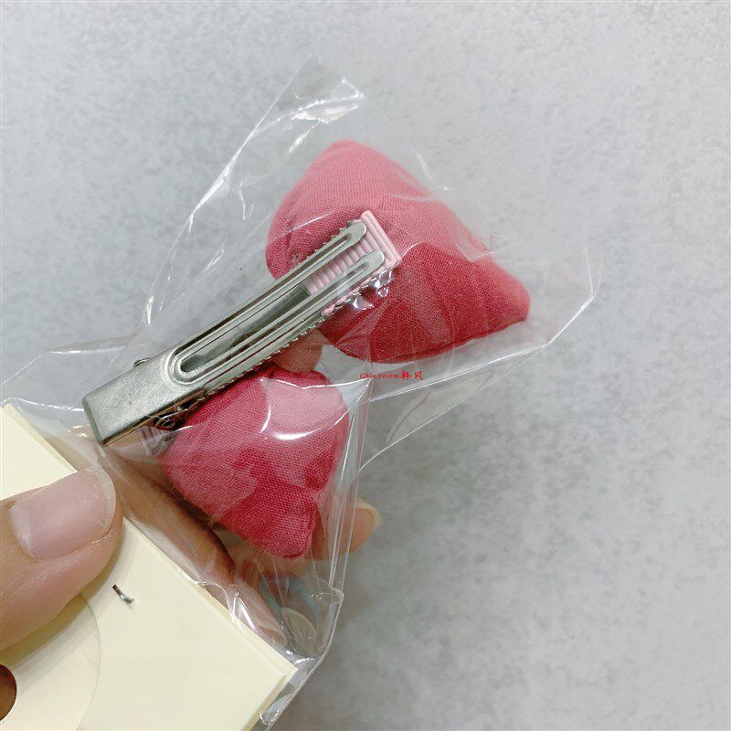 极速新款韩版甜美风粉色r充棉枕头蝴蝶结儿童发夹 可爱布艺领结鸭