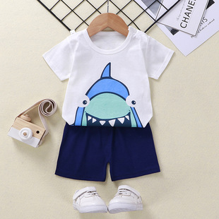 极速Designer Boy Clothes Shark T-shirt Clothing SuUit  Piece
