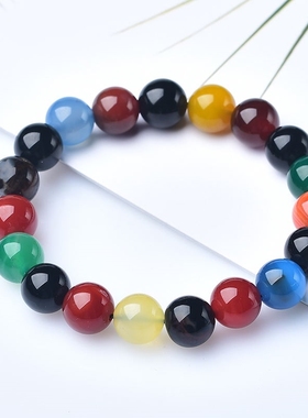 极速天然彩玛瑙单圈手链黑黄蓝红绿五色J玛瑙手串女款饰品节日礼