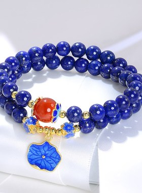 极速6mm双层手链女士串珠青金石手串天然水晶玛瑙V珠子链复古银饰