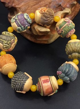 极速保真猛獁象牙制品白建峯大师纯手工H雕刻密宗菩萨手串男士2.0