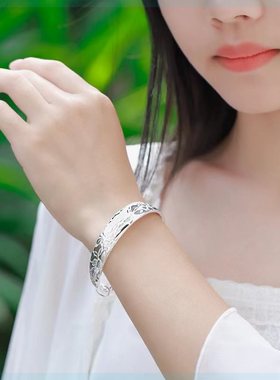 极速佳璟珠宝旗舰店足银手镯 足银实M心国风经典妈妈手镯