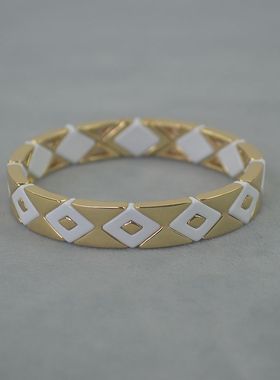 极速菱形。 RA 金底 白色心F  搪瓷   弹力 手镯