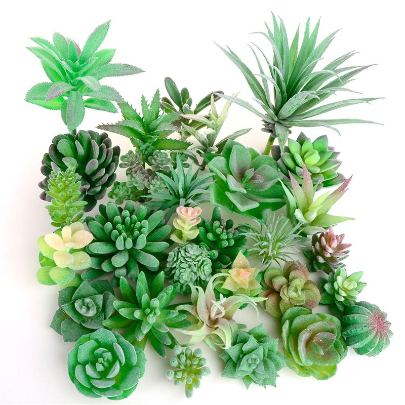 速发Green Flocking Artificial Succulents Plants Home Garden