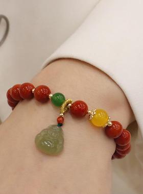 极速手链手串天然女红玛瑙和田玉南设计礼物朱砂年R款佛吊坠2022