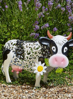 极速Solar Daisy Cow Solaru Statue Resin Ornament Yard Sculpt