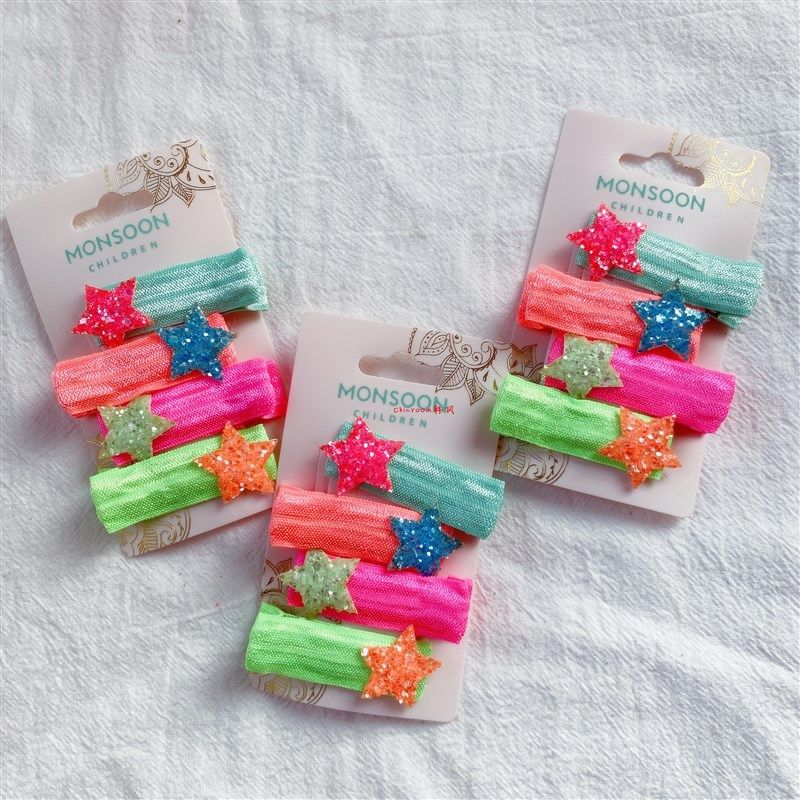 极速出口英国贵牌儿童发夹春夏萤C光色糖果彩虹色星星半包头夹边