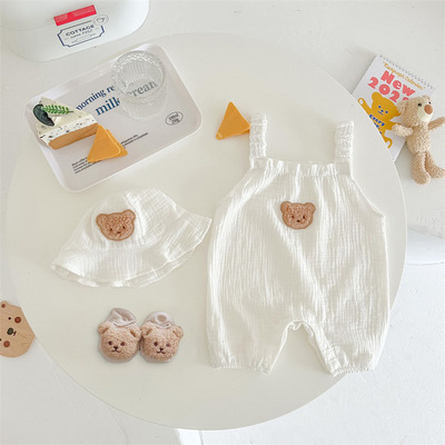 极速Summer Baby Cnlothes Bear Sling Romper Hat Two 潮流休闲