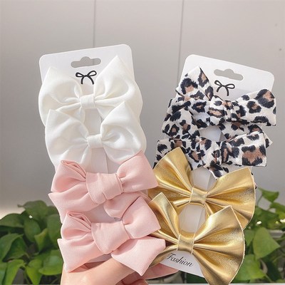 极速4Pcs/set Leopard Print Hazirp Bowknot Hair Clips For Cut