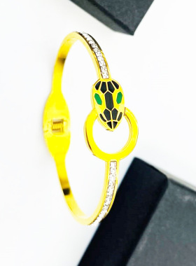 极速欧美跨境绿眼灵蛇不锈钢镶钻石可调节手L镯蛇形手环生日礼物H