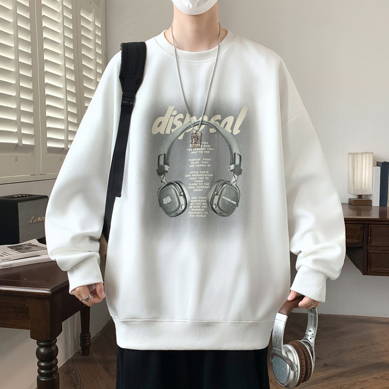 秋季新款青少年2025圆领潮牌设计感印花卫衣宽松大童帅气百搭上衣