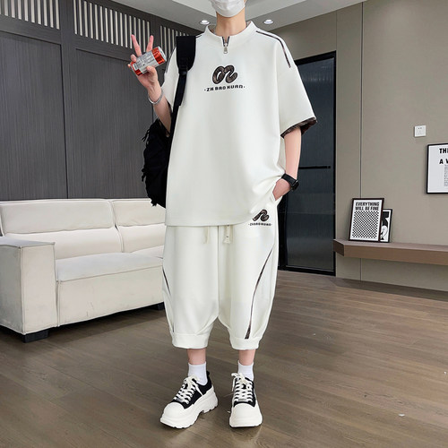潮牌刺绣宽松休闲透气百搭两件套