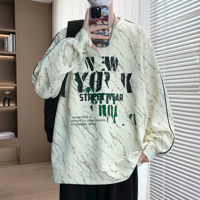 2025秋季新款青少年高级感重磅卫衣潮流扎染男生宽松百搭长袖T恤