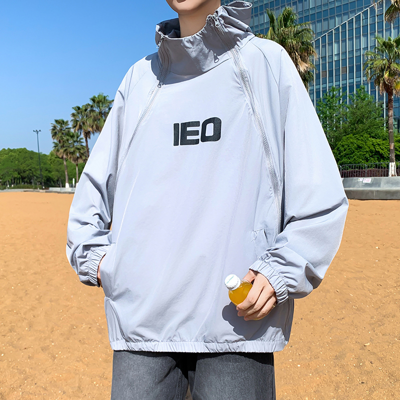 2025夏季新款高级感双拉链连帽防晒衣男青少年凉感速干薄款夏