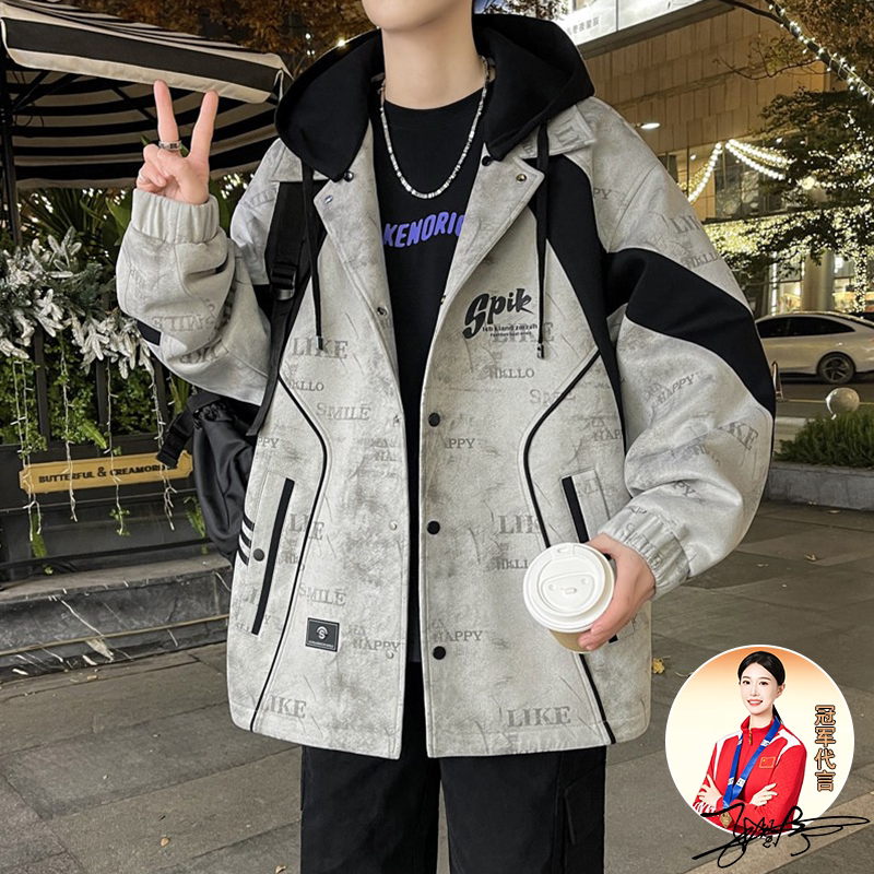 潮牌印花设计港风百搭男生夹克图片