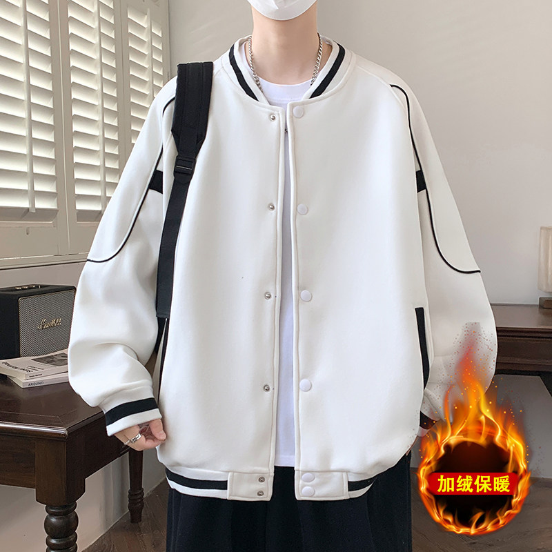 棒球服男生春秋冬季新款青少年加绒加厚学生外套夹克男装士上衣服