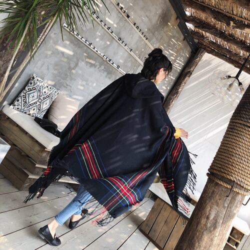 民族风斗篷披肩女斗蓬带帽加厚保暖云南西藏旅行围巾带帽披风外套